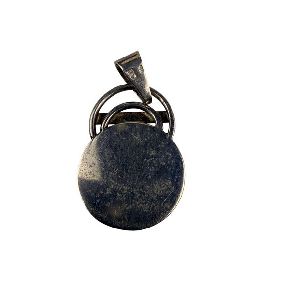 Vintage Sterling Silver & Amber Dome Pendant Unique Round Modernist Design - Picture 3 of 5